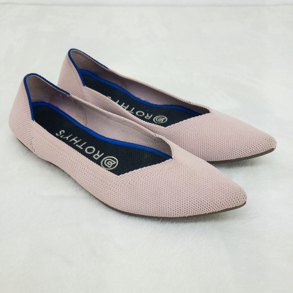 Rothys The Point Women 6.5 Pink Pointed Toe Knit Flat Sustainable Shoes